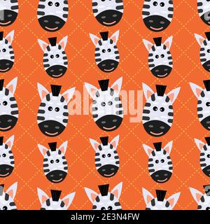 cute zebra animal head seamless pattern vector illustration Stock Vector