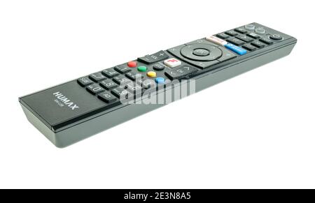 Norwich, Norfolk, UK - January 16 2021. An illustrative photo of a Humix recordable Freeview box controller isolated on a plain white background Stock Photo