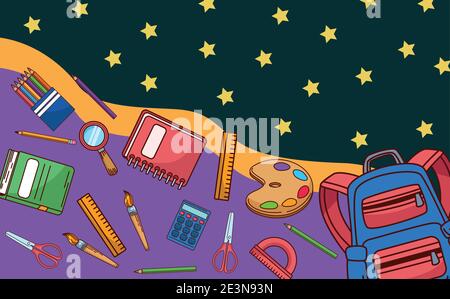 back to school with supplies and stars pattern vector illustration design Stock Vector