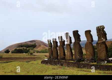 Moai  Ahu Akivi, the seven scouts from Easter Island, Chile Stock Photo