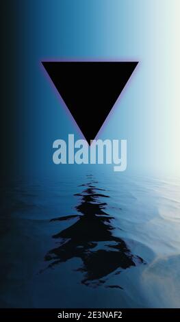 Dark triangle reflected in water surface, abstract background. Stock Photo