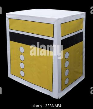 Large paper box with advertising on a city street isolated on black Stock Photo