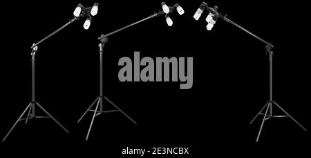 Lightbulbs in lamp holder on boom with stand isolated on black background Stock Photo