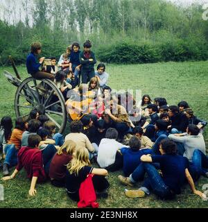 Pop-Music festival., Le Péage de Roussillon, Isere, France, 1971: Stock Photo