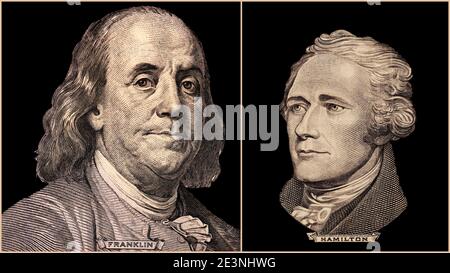 Portrait of U.S. Presidents Benjamin Franklin and Alexander