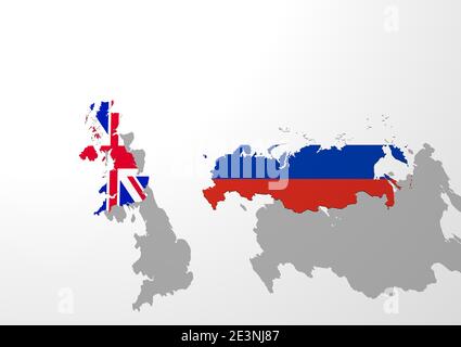 A 3d rendering of an map from Great Britain and Russia, with an light grey background Stock Photo