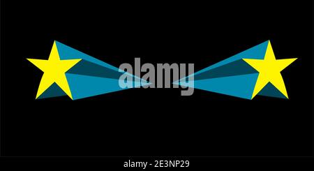 Shooting yellow star vector icon with blue beam in black space in background Stock Vector