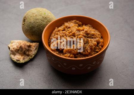 Wood Apple or Kavath chutney is a sour and sweet side dish recipe from India Stock Photo