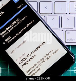 London UK, January 19 2021,  Mobile Phone Screenshot Of The NHS Government COVID-19 Vaccination Programme Stock Photo
