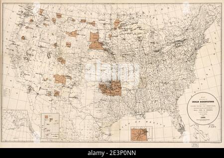 Map showing the location of the Indian reservations within the limits of the United States and territories Stock Photo