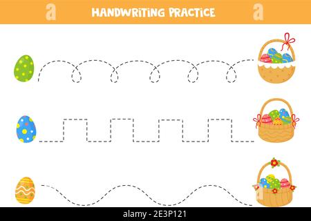 Tracing lines with Easter eggs. Writing skills practice Stock Vector ...