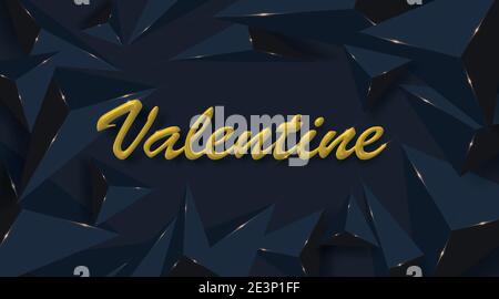 Valentine gold text on background. Realistic 3d triangle shape design. Vector illustration Stock Vector