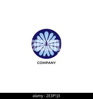Decorative vortex logo design template isolated on white background. Abstract blue water flower with ellipse shape behind. Vector illustration Stock Vector