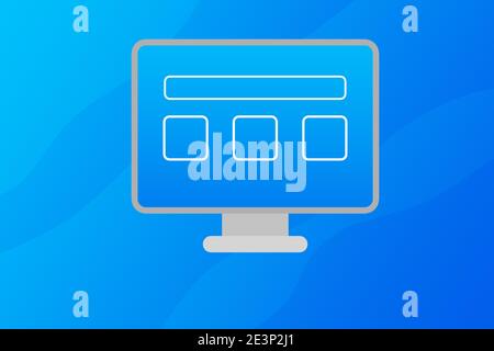 Monitor blue screen display with empty buttons and banner in blue abstract background.. web development, Responsive website and user experience Stock Photo