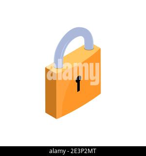 Lock key isometric icon. Padlock data business privacy unlock access icon Stock Vector