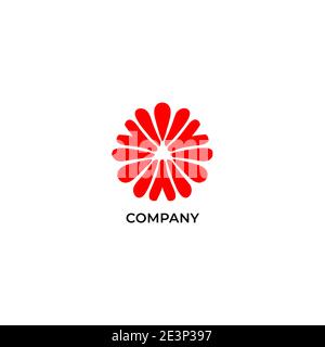 Decorative vortex logo design template isolated on white background. abstract orange flower, rising sun, sunlight rays. Vector illustration Stock Vector
