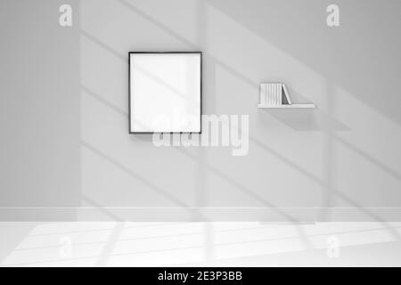 Empty photo frames hanging on house wall - realistic mockup set of blank picture template in home interior. 3d Stock Photo