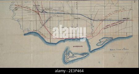 Map of Toronto, its railways, and the harbour. Stock Photo