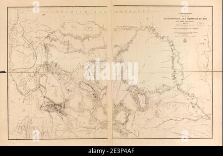 Map of the Yellowstone and Missouri Rivers and their tributaries- explored by Capt. W.F. Raynolds, Topl. Engrs. and 1st. Lieut. H. E. Maynadier, 10th. Infy. Assistant. 1859-60 Stock Photo