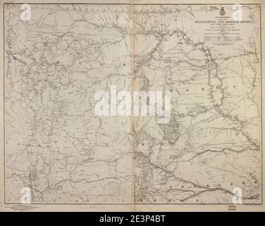 Map of the Yellowstone and Missouri Rivers and their tributaries explored by Capt. W. F. Raynolds, Topl. Engrs., and 1st Lieut. H. E. Maynadier, 10th Infy. Assistant, 1859-60 Stock Photo