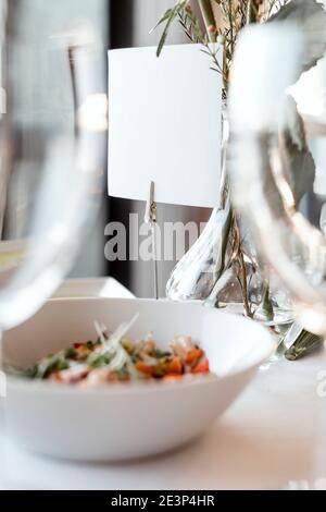 Delicious salad in an elegant restaurant prepared for wedding reception Stock Photo