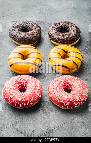 Glazed donuts set, on gray background Stock Photo