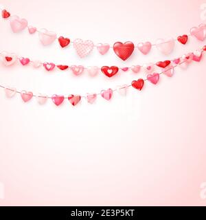 Garlands of hearts. Valentine's day or wedding day decoration elements. Vector Stock Vector