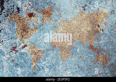 Retro-styled world map, vintage background. Stock Photo