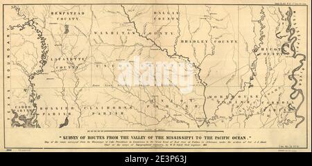 Map of the route surveyed from the Mississippi at Lake Providence in Louisiana to the great bend of Red river at Fulton in Arkansas Stock Photo