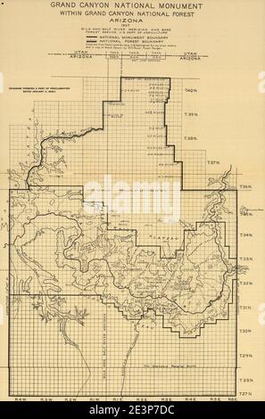 Map of the Grand Canyon National Monument 1908. Stock Photo