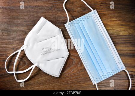 Face masks on a desk Stock Photo