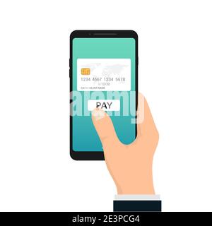 Mobile payment vector icon. Online bank card hold phone flat digital mobile payment Stock Vector