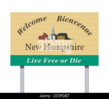 Vector illustration of the Welcome to New Hampshire road sign on metallic posts Stock Vector