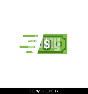 Fast send money transfer funds payment vector icon. Flying dollar money send logo Stock Vector