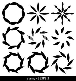 Round design elements set. Collection of floral simple frame or border wreath. Vector circle template isolated on white background. Stock Vector