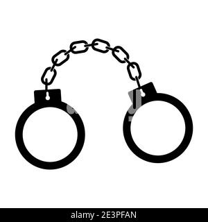 Handcuffs silhouette icon. Arrest simple symbol.  Vector black shape isolated on white background. Crime punishment pictogram design. Stock Vector