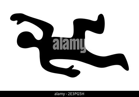 Dead body on Crime scene silhouette icon. Black shape of human accident or murder victim. Vector illustration in flat style isolated on white backgrou Stock Vector