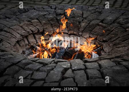 Fire Pit - logs burning Stock Photo