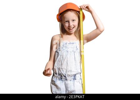 Little Kids With Measuring Tape Isolated In White Stock Photo