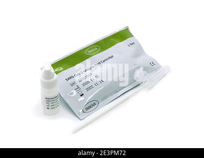 Coronavirus Covid 19 testing using a Lateral Flow test Lateral flow testing device staff self testing kit for healthcare workers England UK GB Europe Stock Photo