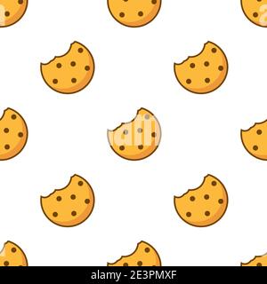 Bite cookie pattern biscuit chip seamless background. Cracker cookie icon crunch vector pattern Stock Vector