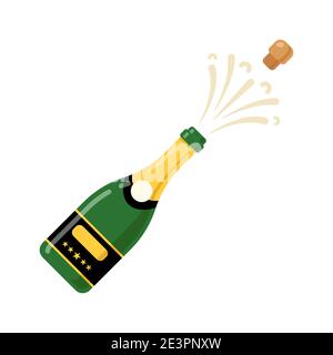 Champagne bottle cartoon vector icon. Wine bottle glass flat alcohol champagne icon Stock Vector