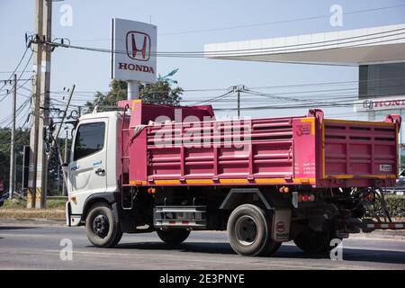 Chiangmai, Thailand -   November 30 2020:   Trailer Dump truck of Thanachai Company. On road no.1001, 8 km from Chiangmai city. Stock Photo