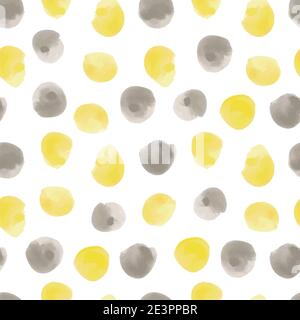 Vector illustration: seamless pattern of yellow and gray watercolor circles on a white background Stock Vector