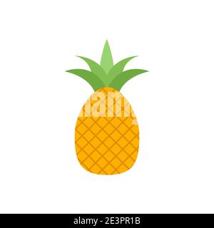 Cartoon pineapple vector cute silhouette exotic simple icon. Pineapple illustration flat fruit logo Stock Vector