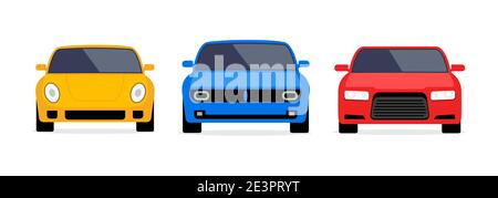 Car front view vector flat icon. Car parking cartoon front design shape Stock Vector