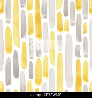 Vector illustration: seamless pattern of yellow and gray watercolor paint strokes on a white background Stock Vector
