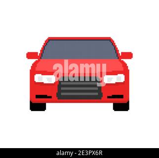 Pixel art car front view. Sport car 8 bit pixel game race icon Stock Vector