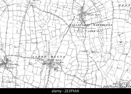 Map of Leicestershire OS Map name 044-SW, Ordnance Survey, 1884-1892. Stock Photo