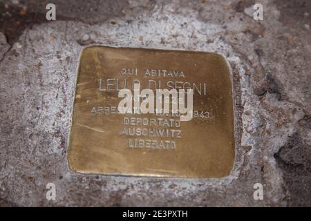 Rome, Italy. 20th Jan, 2021. Stolpersteine ??in Via del Portico d'Ottavia, in the ancient ghetto of Rome (Photo by Matteo Nardone/Pacific Press) Credit: Pacific Press Media Production Corp./Alamy Live News Stock Photo